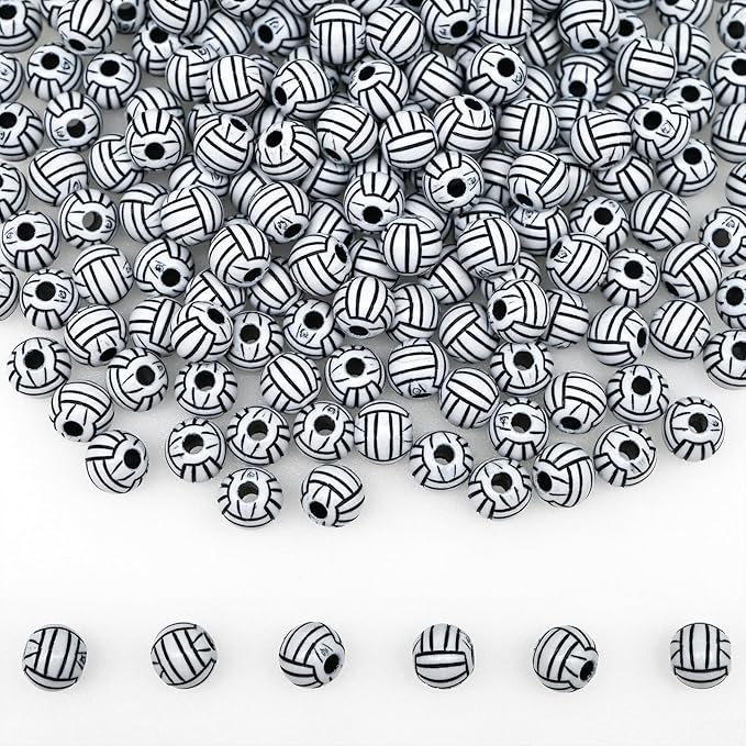 200+ pcs Volleyball‌ Beads Sport Bulk Kandi Beads for Jewelry Making, Bracelet Keychain Becklace Charm Bead Kit (Volleyball‌)