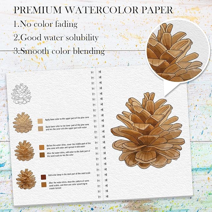 Watercolor Workbook, Watercolor Workbook Paint Book Beginner Friendly, 12 Different Patterns Stress-Relieving Art Crafts for Creative Exploration Gift for Women Adults Teens (Winter, 1)