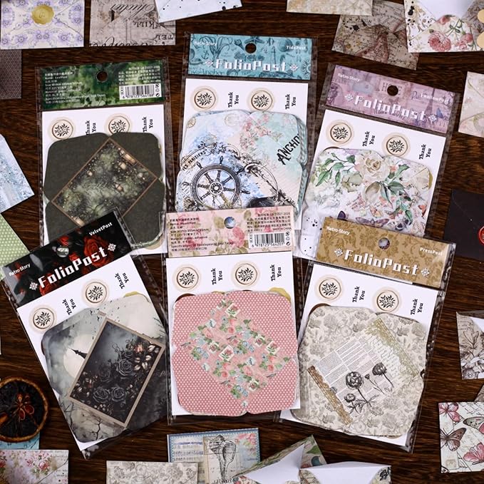120 PCS Vintage 3D Mini Mechanism Envelope Stickers, Aesthetic Decorative 3D Foldable Envelope Background Scrapbook Stickers for DIY Diary Junk Journal Handbook Journaling Scrapbooking Supplies Kit