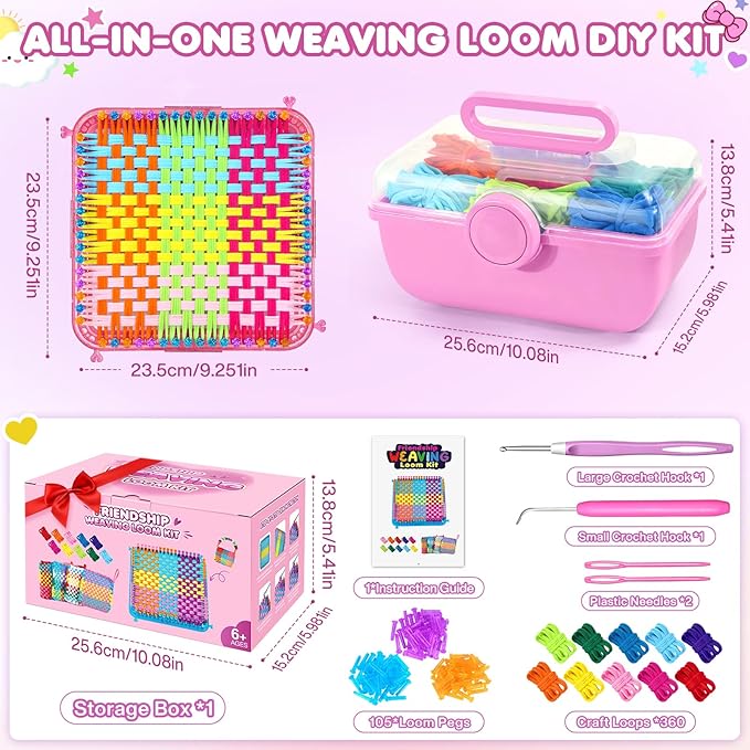 478 Pcs Weaving Loom Kit with Portable Case, Perfect for Making Handbags, Potholder Maker, Bracelet for DIY Crafters & Makers, Complete Craft Kit with Hooks, Gift for Christmas, Birthday,Pink