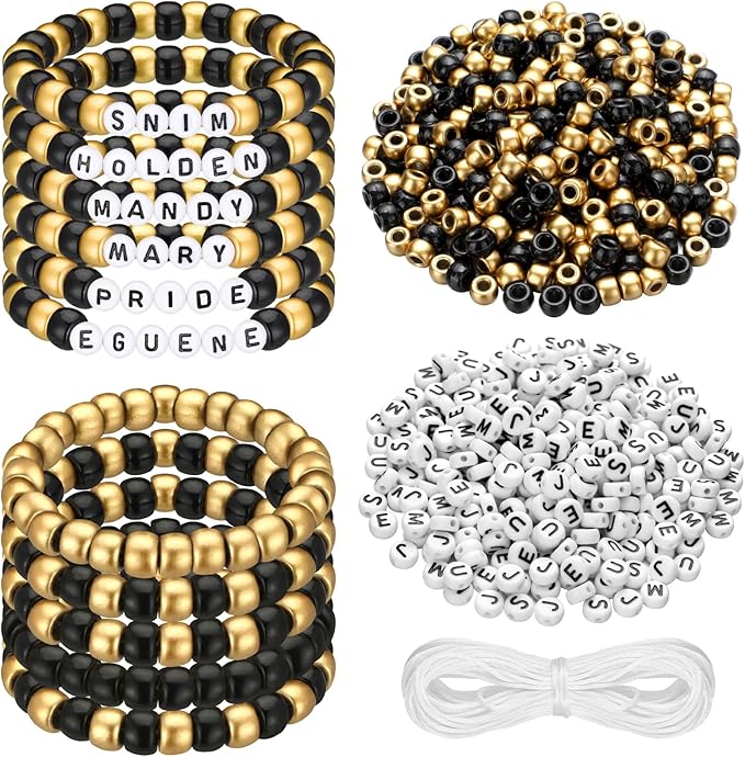 Highergo 1200 Pcs Graduation Bracelets Class of 2026 End of Year Graduation Gifts Black Gold Bead Bracelet Set DIY Craft Congrats Grad Stretch Graduate Jewelry Accessories Outfits Party Gifts Favors