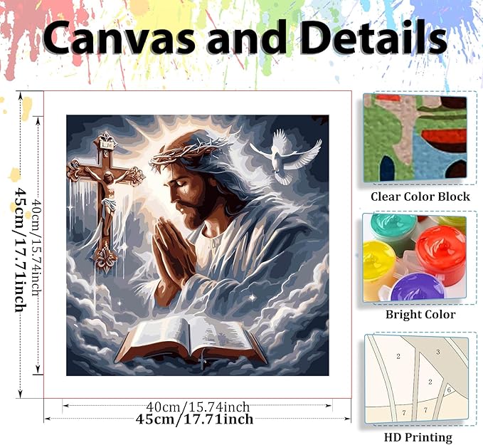 hkejoi Jesus Paint by Numbers Kit for Adults Beginners, Christian Paint by Number for Adults, Religious Painting by Number DIY Acrylic for Gift Home Decor 16x16 in
