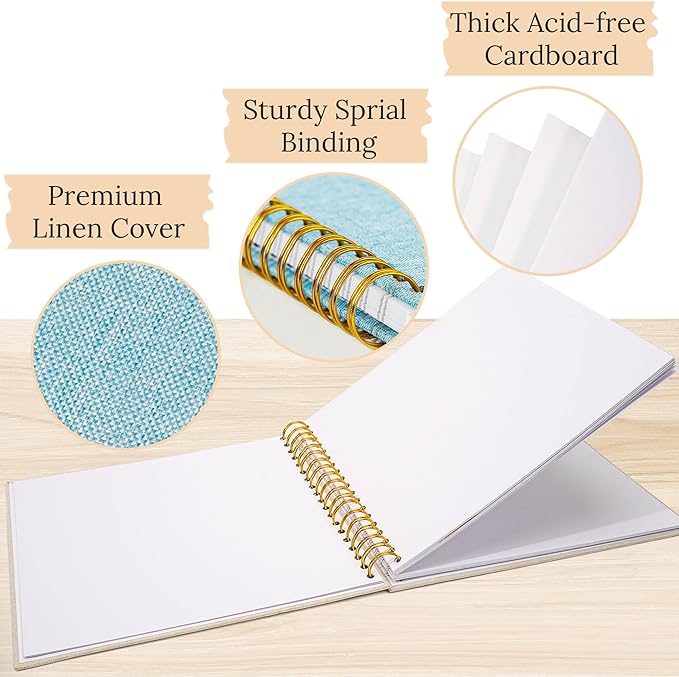 Scrapbook Photo Album Linen Cover, 10 x 10 Inch Hardcover Kraft White Pages Memory Book, for Travel Wedding Guest Book Christmas Baby Shower (20 Sheets/ 40 Pages,Light Blue)