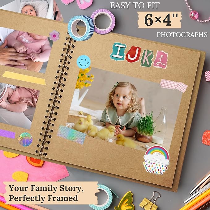 Scrapbook 8x8 Inch DIY Scrapbook Album Hardcover Kraft Paper Scrap Book Photo Albums 40 Pages Perfect for 4x6 / 5x7 Photos Memory Book for Family, Wedding