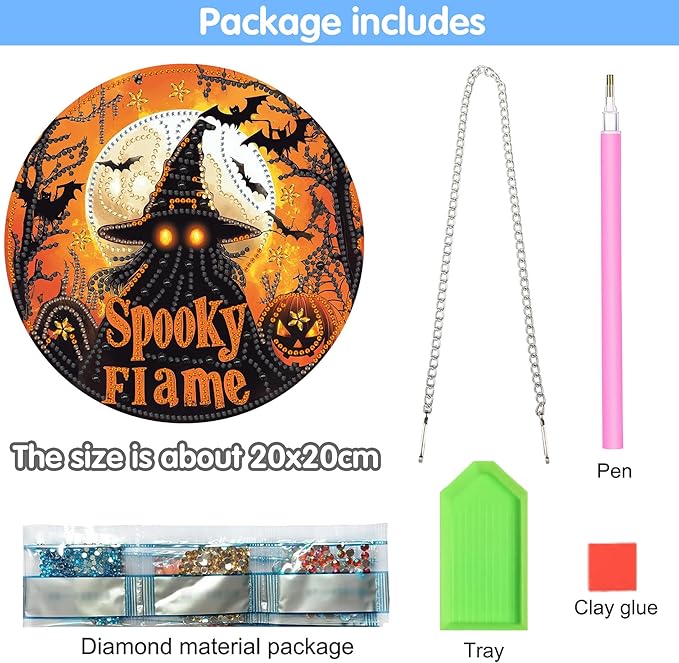 Reofrey Hanging Diamond Art Kits for Adults - 8x8 Inch Halloween Ghost Acrylic Board Double Sided Pattern Diamond Art Suncatcher Pendant, Crystal Art for Home Wall Window Decoration Handmade Gift