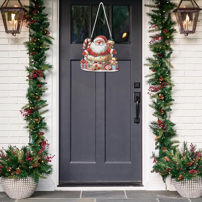 DOMROM Santa Diamond Art Hanging Kits for Adults Beginner, Christmas Special Shaped Crystal Diamond Painting Santa Pendant, DIY Diamond Art Suncatchers for Home Garden Wall Decor Gift