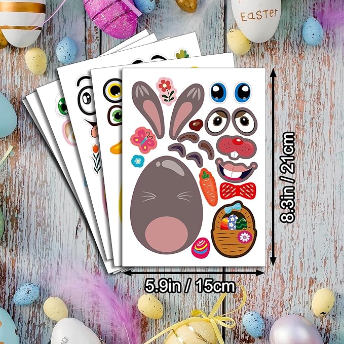 smilinfit 24 sheets easter stickers for kids toddlers, easter basket stuffers, make a face stickers crafts with eggs themed, kids party favor supplies decorations activities gifts for girls boys
