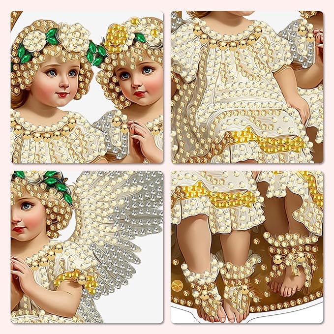 MXJSUA Moon Beautiful Angels Diamond Art Hanging Kits for Adults Beginners, Crystal Diamond Suncatchers, Special Shape Diamond Painting Pendant Window Ornament Gifts for Home Garden Door Wall Decor