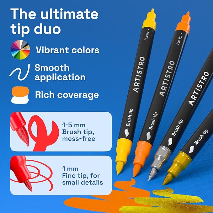 ARTISTRO 36 Acrylic Paint Markers - Paint Pens for Drawing, Brush + Fine Tips - For Fabric, Rock, Glass, Wood, DIY, Eggs - Art & Craft Supplies for Adults, Teens, Kids - Easter Basket Stuffers