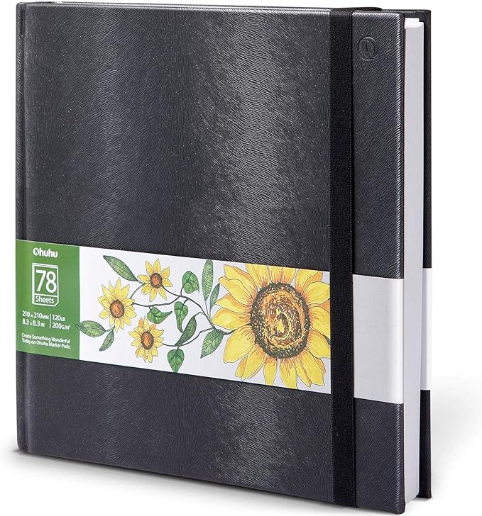 Ohuhu Sketchbook Marker Paper Pad: 8.3"x8.3" Square Art Sketch Book Drawing Papers 78 Sheets/156 Pages 120 lb/200 gsm Hardcover Sketching Books for Alcohol Markers Heavyweight Sketchpad Christmas Gift