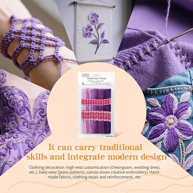Embroidery Floss,12 Skeins Purple Embroidery Thread,Friendship Bracelet String for DIY Making,Embroidery Crafts