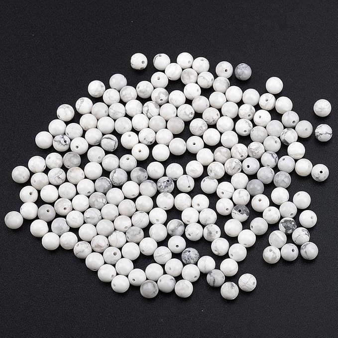 LPBeads 200Pcs Polished 6mm Round Natural White Howlite Gemstone Loose Beads with Stretch Cord for Jewelry Making Bracelets