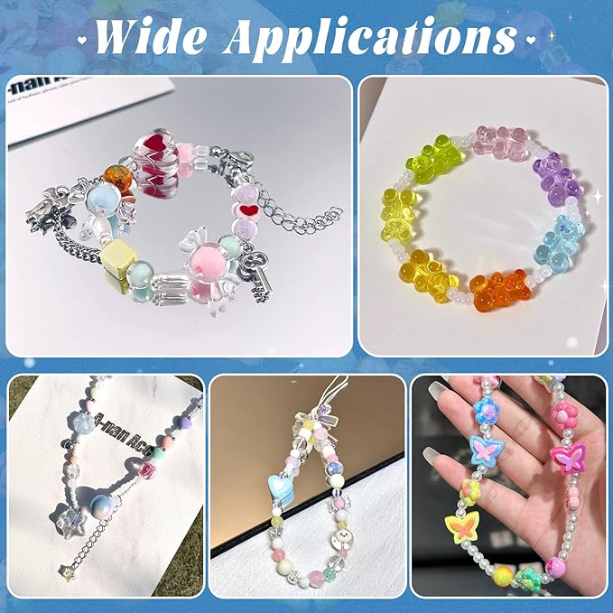 200-260PCS TINKRSTUFF Assorted Acrylic Beads Colorful Cute Beads for Bracelet Making,Bow Aesthetic Flower Butterfly GummyBear Round Kawaii Charms for Jewelry Necklace Making DIY Keychain Phone Charm
