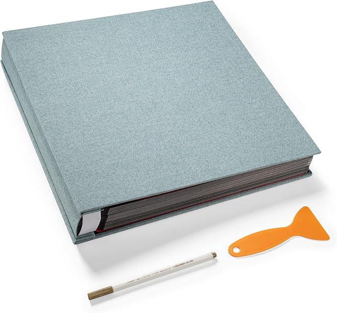 Large Photo Album Self Adhesive 4x6 5x7 3x5 8.5x11 Scrapbook Magnetic Album DIY Scrap Book Length 13 x Width 12.8 (Inches) 120 Black Sticky Pages Linen Cover DIY Photo Album(Green)