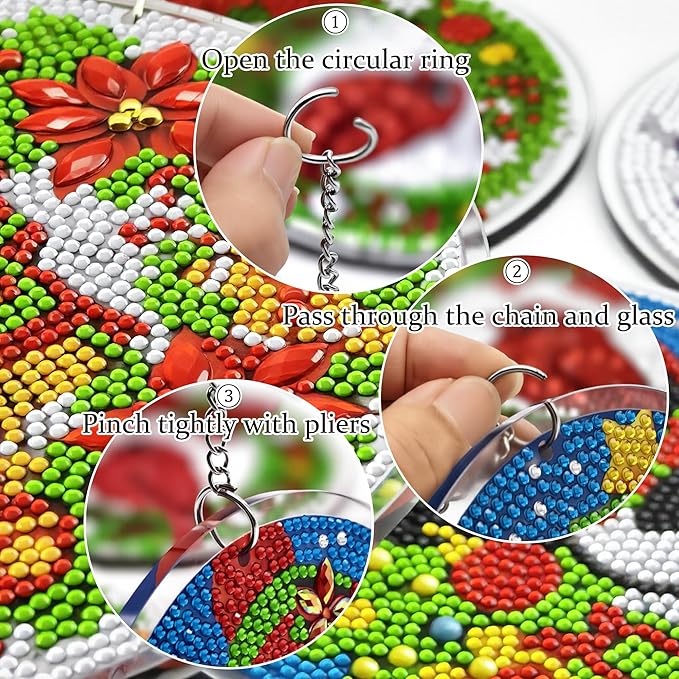 Eiflow Glass Diamond Art Hanging Kit for Adults Christmas, DIY Stained Glass Diamonds Painting Door Hanging Board Kit, Crystal Diamond Art Painting Pendant Ornament Full Drill