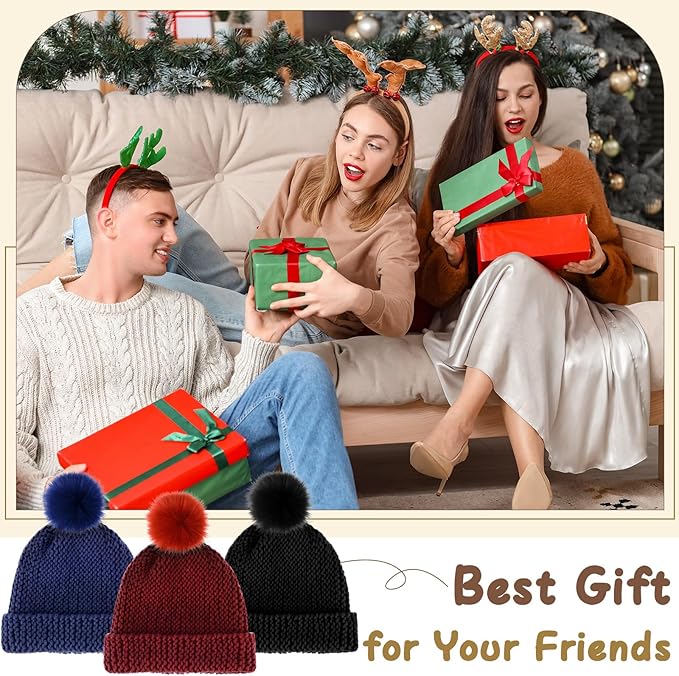 Syhood Knitting Kits for Beginners Adults Hat Knit Kit with Yarn, Bamboo Needles, Faux Pom Practical and Easy to Use Complete Beginners for Women and Men Lovely Present (Black, Burgundy, Navy Blue)