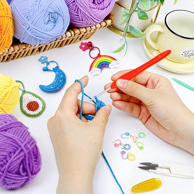 Inscraft Crochet Yarn Kit for Beginners Adults & Kids, Includes 1650 Yards 30 Colors Acrylic Skeins, Hooks, Purple Bag etc, Make Amigurumi & Crocheting Projects, Starter Set for Professionals