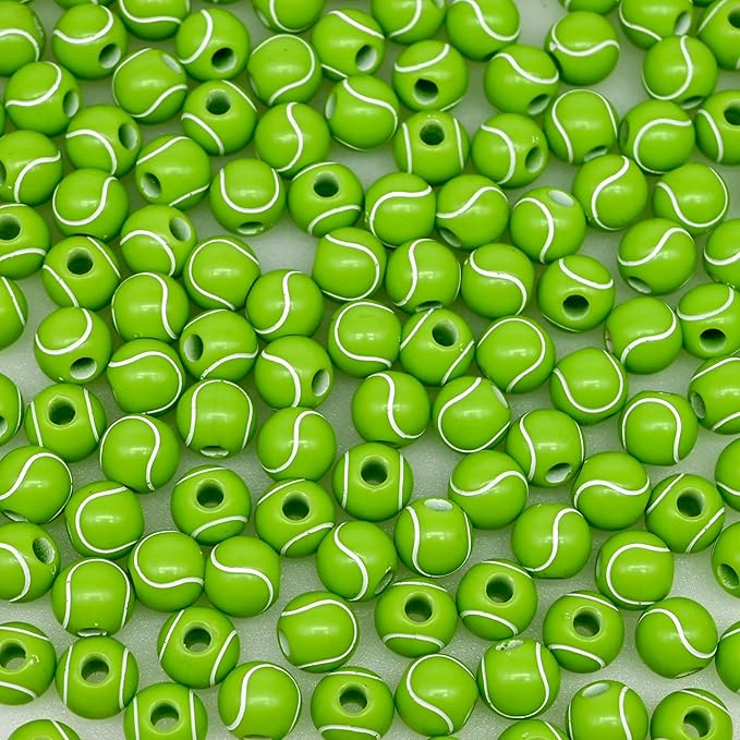 200+ pcs Tennis Ball‌ Beads Sport Bulk Kandi Beads for Jewelry Making, Bracelet Keychain Becklace Charm Bead Kit (Tennis Ball‌)