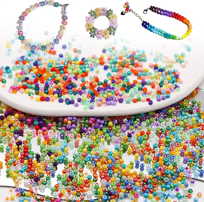 EuTengHao 3mm Glass Seed Beads for Bracelet Making Kit, 8/0 Small Craft Beads for Bracelet Necklaces Crafting Jewelry Making Supplies (36000Pcs,144 Colors)