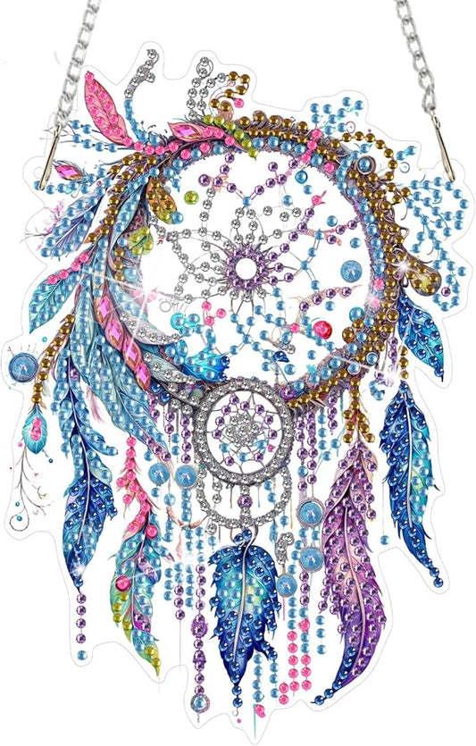 DOMROM Dream Catcher Diamond Painting Kits Hanging Pendant, 5D Special Shaped Crystal Diamond Art Window Pendant Ornament Double Sided Pattern Wall Art Hanging Sign for Beginners 5.1x7.6in
