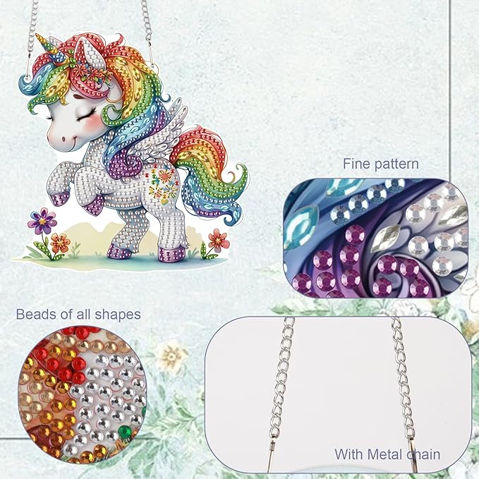 TDFERAN Diamond Painting Pendant Colorful Unicorn DIY Diamond Art Decoration Kit Window Pendant, Gem Art Wall Home Window Decoration Adult Digital Painting Women Crafts Hobby