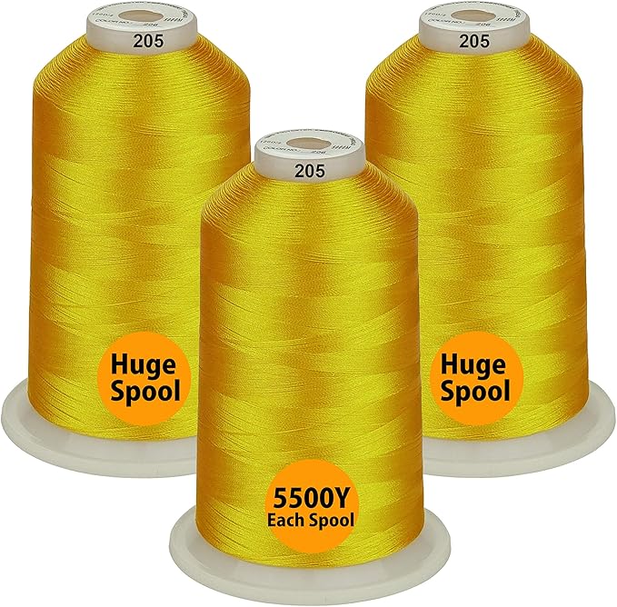 Simthread - 33 Selections - Various Assorted Color Packs of Polyester Embroidery Machine Thread Huge Spool 5500Y for All Purpose Sewing Embroidery Machines - #205 Yellow