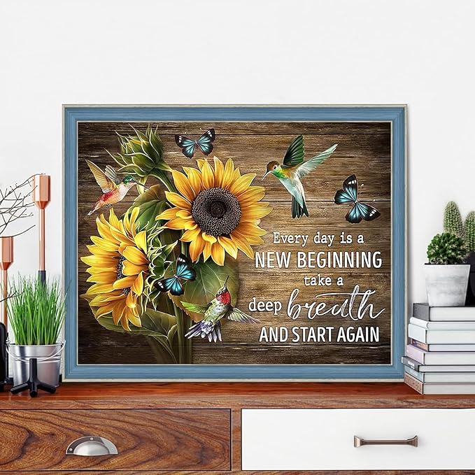 Stamped Cross Stitch Kits for Adults - Sunflower Inspirational Embroidery Kits for Beginners Adults,11 CT Patterns Dimensions Counted Cross Stitch Kits Arts Craft 12x16 inch