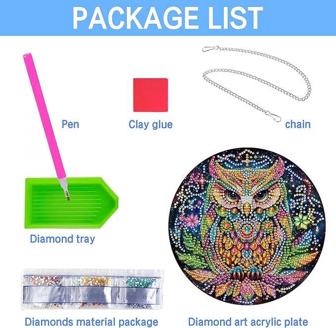 VAIIEYO Owl Diamond Art Hanging Ornament, Animal Diamond Painting Suncatchers Window Hanging Kit with Chain, 7.5x7.5 inch Crystal Pendant Art Craft for Gift Home Wall Front Door Decoration