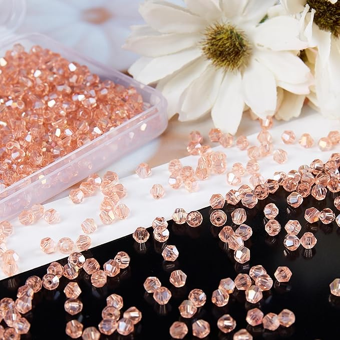 laopottbeads 1100pcs 4mm bicone crystal glass beads for jewelry making, sparkling mini beads for suncatchers, diy bracelets & craft projects (pink)