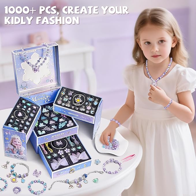 newbandmo jewelry making kit toys for girls 8-12, bracelet making kit for girls, diy craft kits for teen girl age 8 9 10, christmas birthday gifts for kids 8 10 11 12 year old girl (purple)