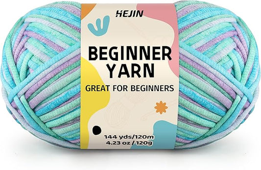 120g Ice Color Yarn for Crocheting and Knitting; Rainbow Yarn for Beginners with Easy-to-See Stitches;Worsted-Weight Medium #4;Yarn for Beginners Crochet Kit Making
