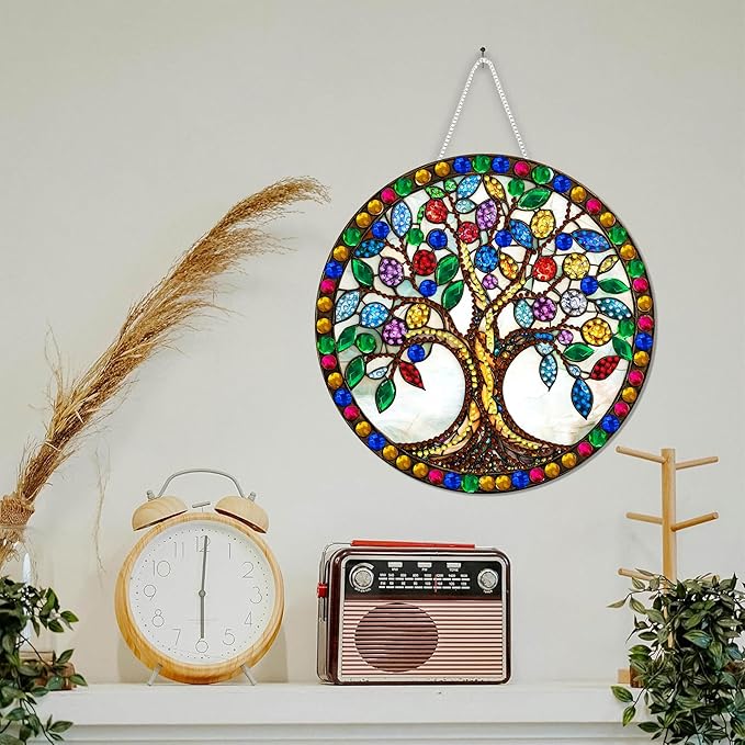 SKRYUIE Tree Hanging Diamond Art Kits for Adults Pendant Suncatcher, Special Shaped Crystal DIY Pearl Diamond Painting Kit, Gift for Mother Spring Summer Window Wreath Decor 7.29 x 7.29 Inch A24