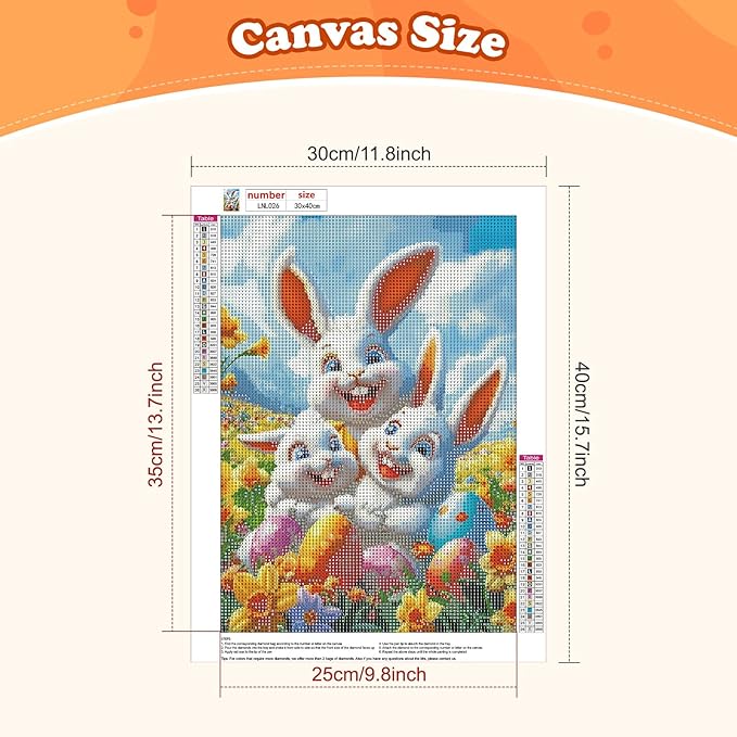 Cartoon Easter Bunny with Eggs Diamond Art Kits for Adults, DIY Diamond Painting Kits for Adults for Beginners, 5D Full Round Drill Gem Art Painting Kit for Home Wall Decor, Happy Easter, 12x16 inch
