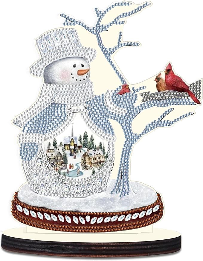MVVMTOP Christmas Diamond Art Table Decoration, DIY Snowman and Bird, 5D Special Shape Crystal Diamond Partial Art Painting Mosaic Handicraft, Home Office Tabletop Decor Gift
