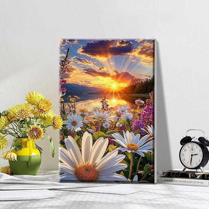 ATDMS Paint by Numbers Kit for Adults with Frame Landscape Paint by Number with Easel DIY Flowers Adult Paint by Number Kits Sunset Paint by Numbers Kit on Canvas for Gift Home Wall Decor 8x12 Inch