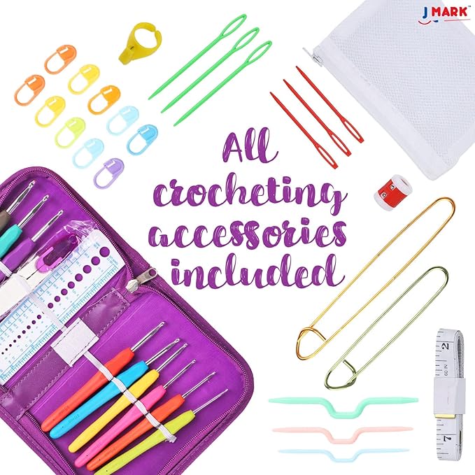 J MARK Premium Crochet Kit -Includes 2,640 Yards of Acrylic Yarn for Crocheting Complete Crochet Set