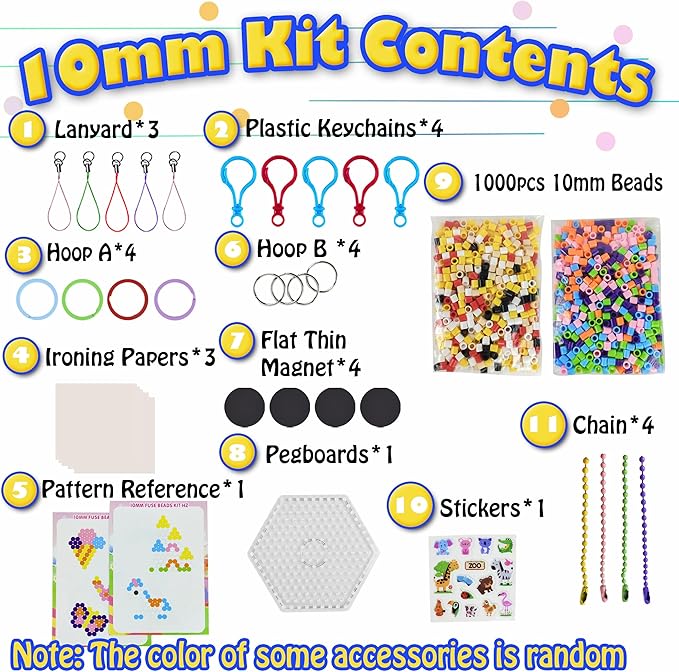 yowamho 10mm fuse beads kit - 1000 pcs big iron beads set, art crafts set for kids ages 6+, girls boys gift, easter christmas birthday present.(princess series)