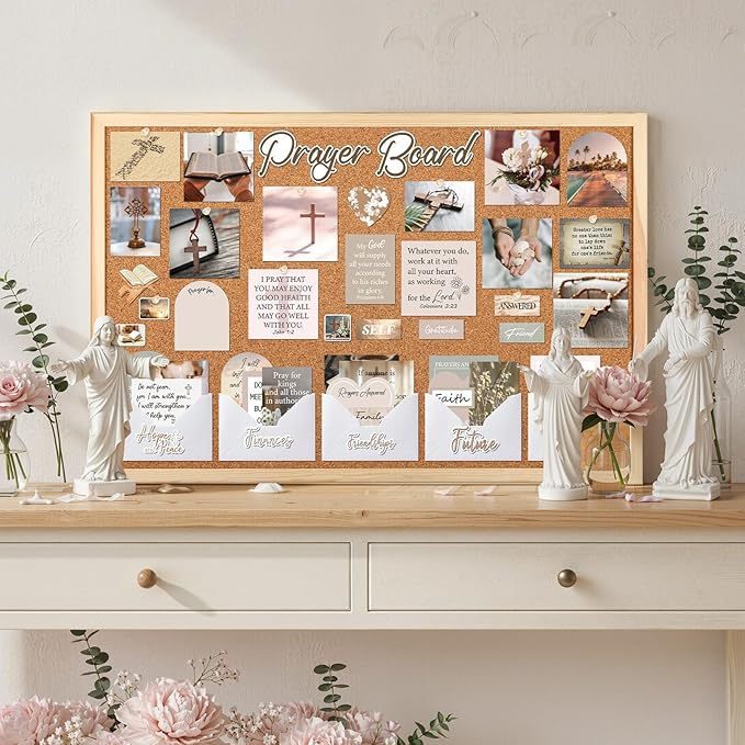 Prayer Board Kit Stickers - 162 Pcs Prayer Board Supplies with Pins Envelope Bible Verse Quotes Cards, Jesus Christian Vision Boards, Bible Study Supplies (Not Including Board)