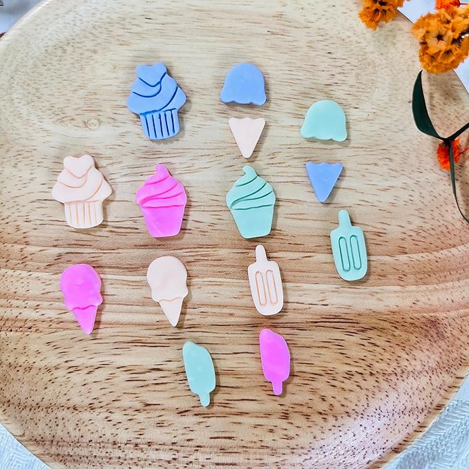 Xaekicr 7 PCS Cute Dessert Polymer Clay Cutters Set – Ice Cream, Cupcake, Cake Slice Clay Earring Cutters – DIY Polymer Clay Molds & Clay Tools for Jewelry Making