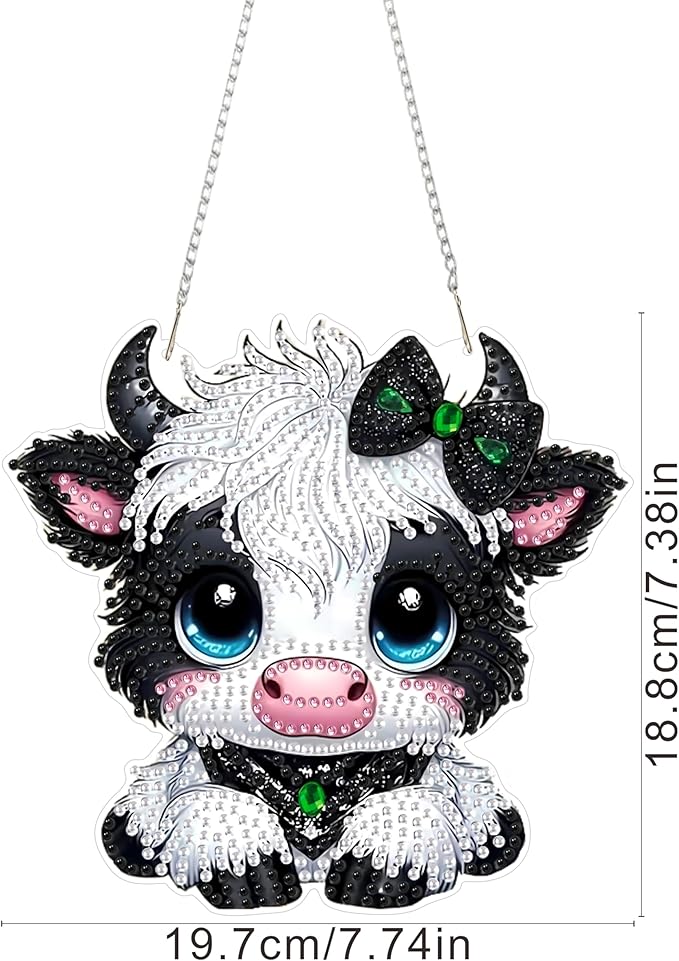 RYMILIE Diamond Art Hanging Kits for Adults,Cow Special Shaped Diamond Painting,Double Sided 5D DIY Acrylic Diamond Art Painting Window Pendants Home Garden Wall Hanging Kits Cow Ornament.