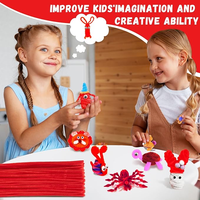 Red Pipe Cleaners Craft,200pcs Craft Supplies Chenille Stems Arts & Crafts for DIY Valentines Day Decorations,Flowers Making Pipe Cleaners Bulk Gifts for Her Room Decor,Valentine Candy Ornament