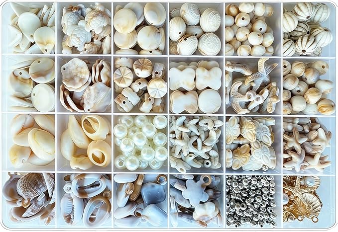 610Pcs Ocean Beads for Bracelets Making Kit, Shell Beads for Jewelry Making, Imitation Boho Shell Turtle Starfish Shape Sea Beach Bead Charms for Summer Sea Dangle Pendant Earring DIY Craft Necklace