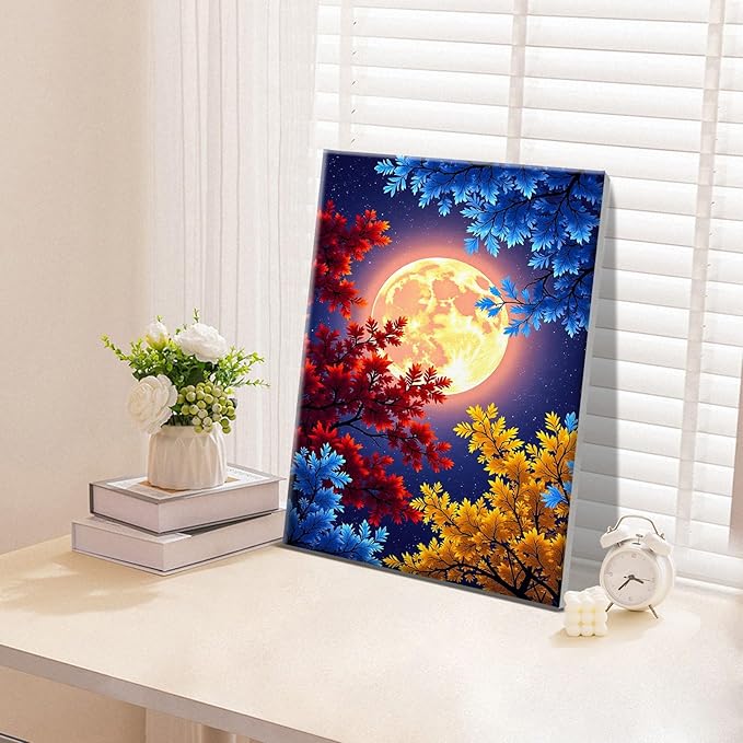 ATDMS Paint by Numbers Kit for Adults with Frame Moon Adult Paint by Number Kits Framed Canvas Flowers Paint by Number with Easel DIY Acrylic Oil Painting Kits for Home Wall Decor 8x12 Inch