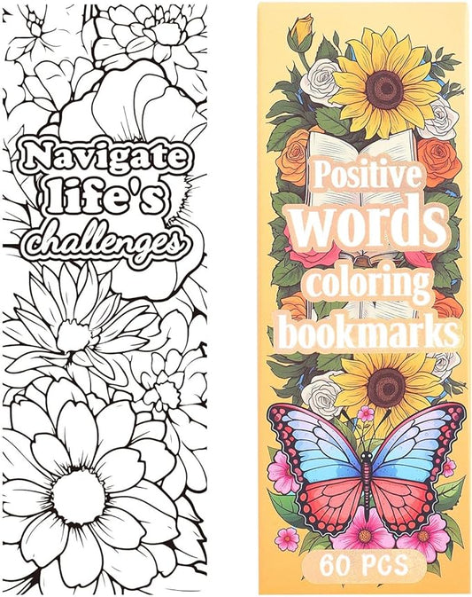 60 PCS Inspirational Quotes Coloring Bookmarks, DIY Coloring Book Markers Motivational Reading Page Holder for Students, Color Your Own Bookmark for Class Gifts, Kids, Adults, Teachers, Book Lovers