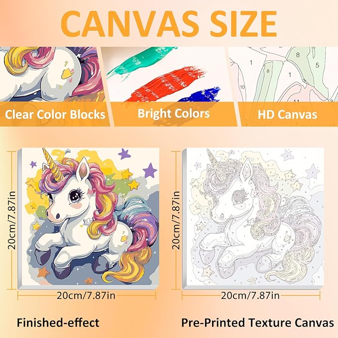 Paint by Numbers Kit for Kids with Frame, Unicorn Paint by Numbers for Kids Ages 4-8-12, DIY Unicorn Acrylic Oil Painting for Home Wall Art Decor Gift 7.8x7.8 inch (with Frame Easel)