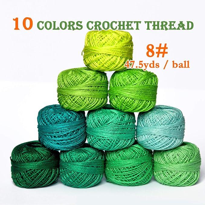 Crochet Thread 10 Balls Cardinal Size 8 for Crochet Hardanger Cross Stitch Needlepoint Hand Embroidery (Cayon Series)