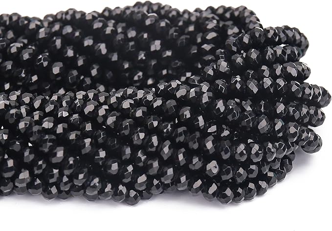 2 Strands Colored Black Obsidian Beads for Jewerly Making, 3 * 4mm Faceted Rondelle Gemstone Crystal Beads for DIY Bracelet Necklace Crafts