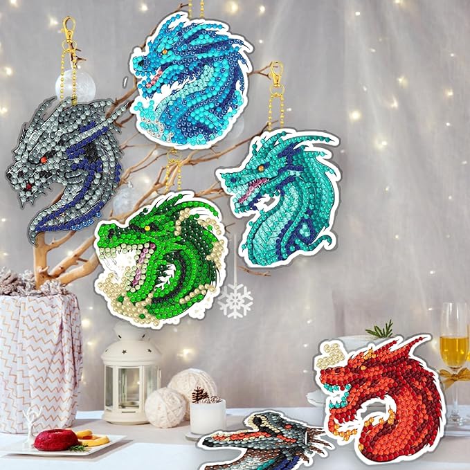 12 Pcs Dragon Diamond Keychains Kit DIY Cute Dragon Diamond Keychains for Beginners Adults Art Craft Supplies Christmas Holiday Gift