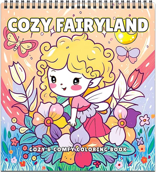 Cozy Coloring Book for Adults and Kids – Featuring Cozy Fairyland and Dreamy Flower Fairy Scenes, Bold and Easy, Cute Coloring Book for Teen Relaxation & Mindfulness Gift for Women, Spiral Bound
