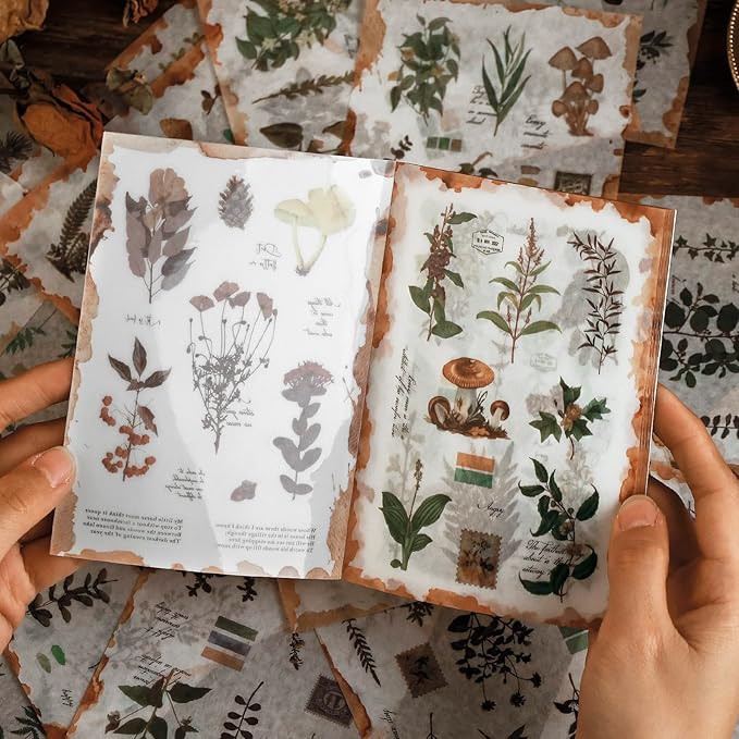 Dizdkizd Plant Themed Washi Stickers for Journaling Scrapbooking Planner Sticker Ephemera Sticker Book Junk Journal Stickers for Adults - 20 Sheets (180 Pieces)